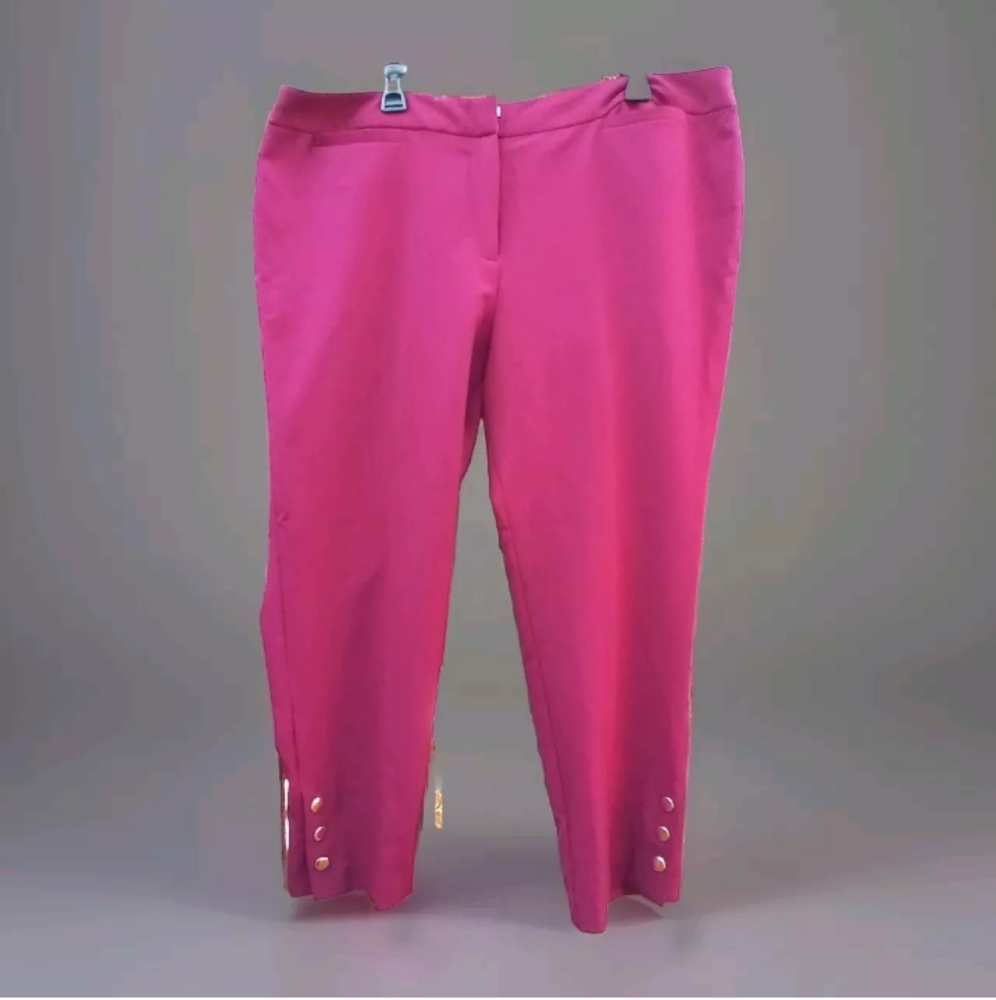 Liz Claiborne Pant Womens Sz 16W Brigth Pink Zip Closure Slit Snap Legs Pockets